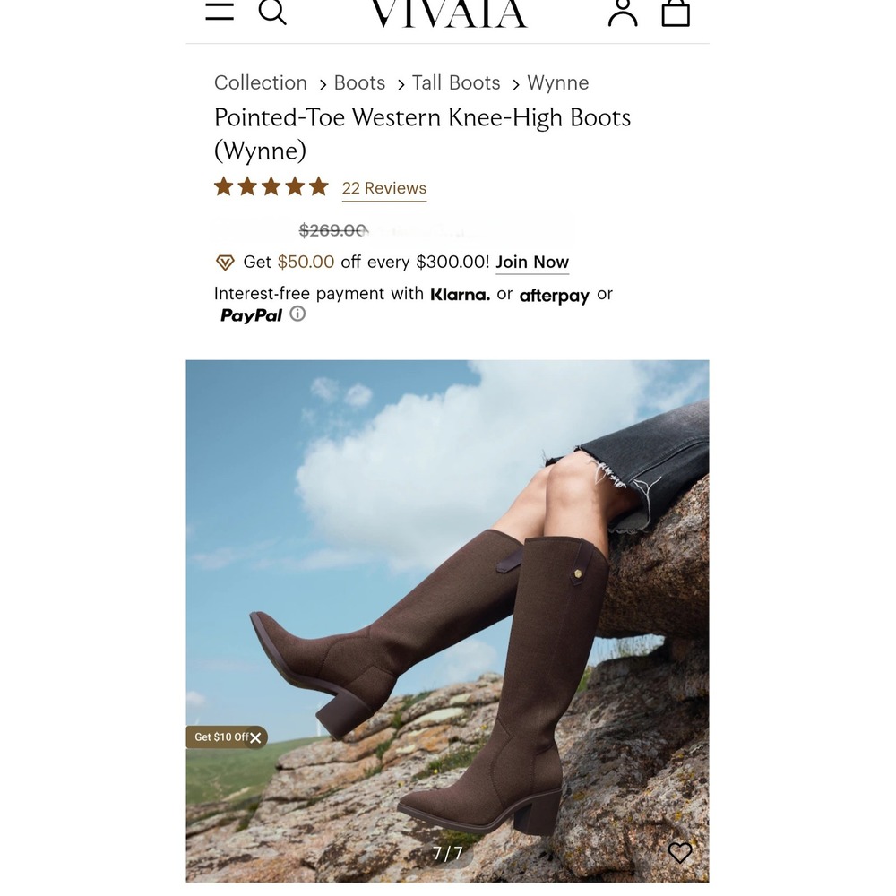 Vivaia Wynne Dark Chocolate Brown Knit Pointed Toe Western Knee High Boots 11 43